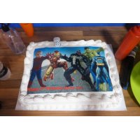 Superhero themed cake topper to celebrate a 3rd birthday