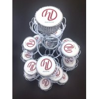A tower of logo cupcakes to celebrate the launch of a new group