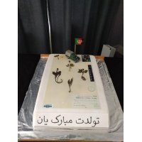 A cake decorated with a printed topper
