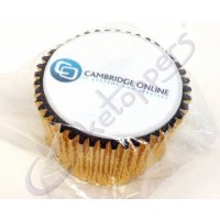 An individually wrapped logo cupcake for Cambridge Online.