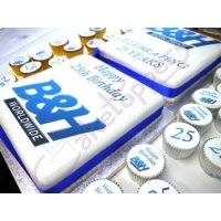 B&H's 25th birthday cake with logo cupcakes and number cupcakes