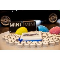 Corporate logo cupcakes and a photo cake for one of Mini's events